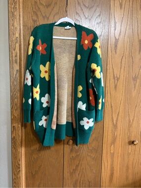 LuLaRoe Open-Front Floral Peyton Cardigan with Yellow, White, and Orange Flowers